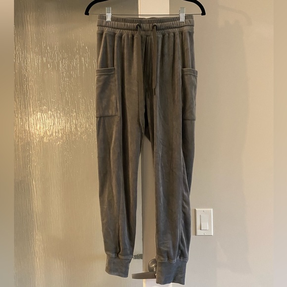 Aerie Offline After Party Velour Drawstring Joggers, Grey, Size Small, EUC - Picture 7 of 9